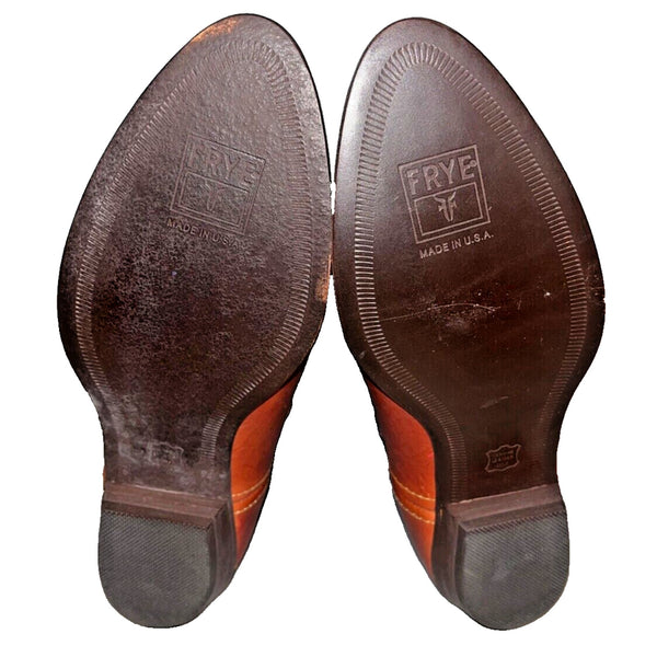 Frye Cowboy Boots Denim Brown Leather Silver Buckles Vintage Sz 8 RARE Deadstock