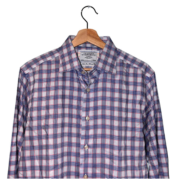 Charles Tyrwhitt Dress Shirt Non Iron Tailored Fit Check Plaid Men's 16/34