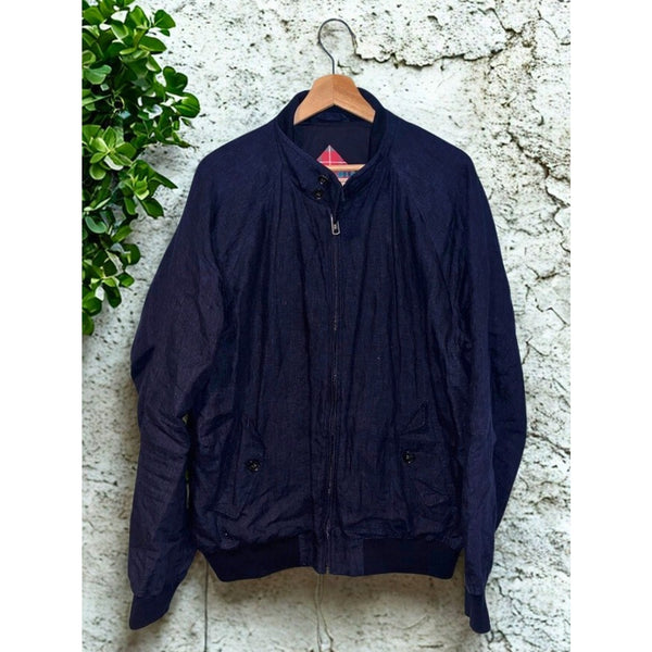 Baracuta G9 Linen Harrington Jacket Blue Fraser Tartan Italy Sz 46 L