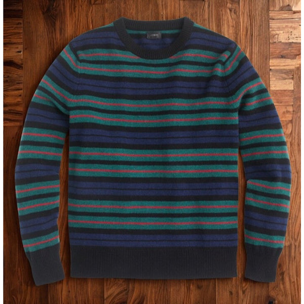 J.Crew Lambswool Crewneck Sweater Men’s Large Tartan Stripe Knit Pullover