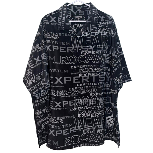 Rocawear Expert System AOP Spellout Button Down S/S Shirt Sz. 2XL Hip Hop