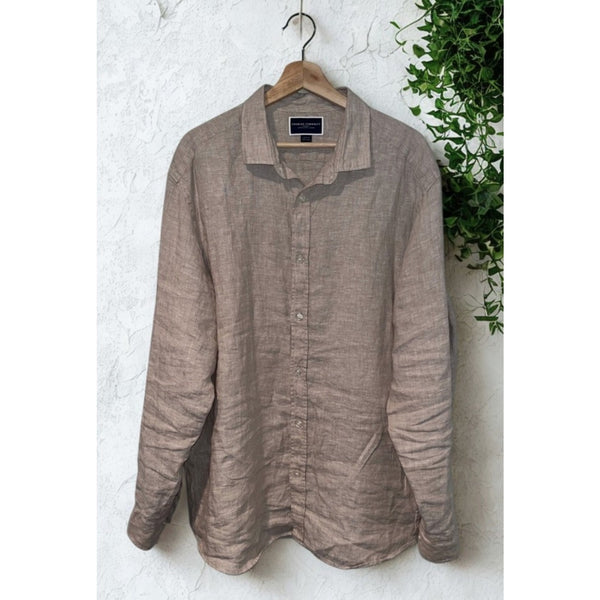 Charles Tyrwhitt 100% Linen Shirt Mens XL Oatmeal Classic Fit Long Sleeve NWOT