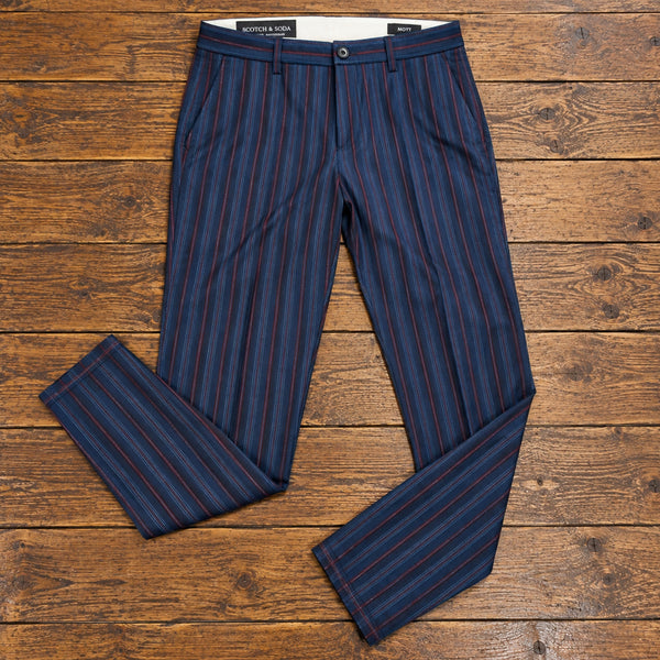 Scotch & Soda Mott Pants Men 34x32 Blue Red Pinstripe Wool Blend Slim Fit Chino