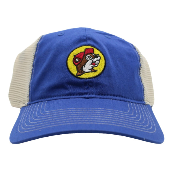 Buc-ees Gas Station Blue White Mesh Baseball Cap Hat Adjustable SnapBack EUC