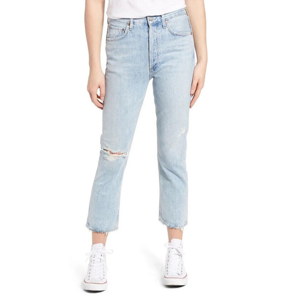 AGOLDE Riley High Rise Straight Crop Jeans Shatter Wash 28x26 NWOT MSRP $188