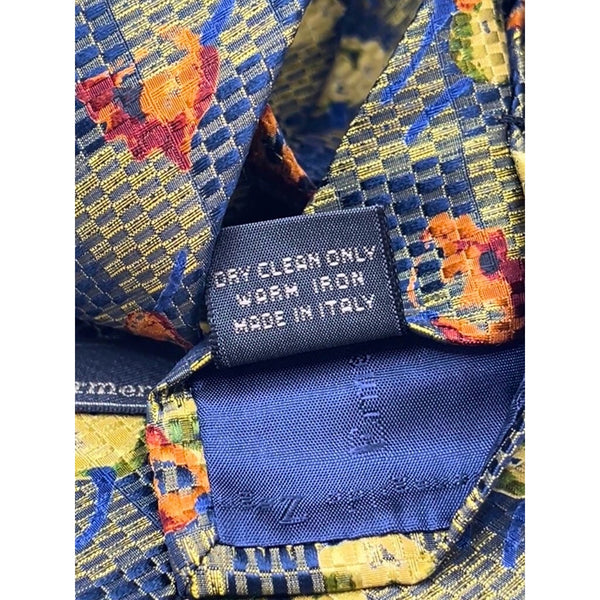 Ermenegildo Zegna 100% Silk Tie Floral Diamond Pattern Made in Italy