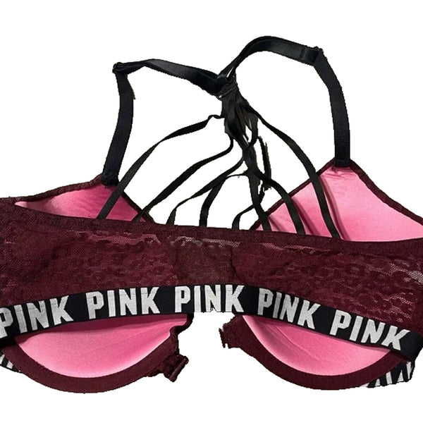 Victoria’s Secret PINK Push-up Front Closure Maroon Leopard Print Bra 36D Women