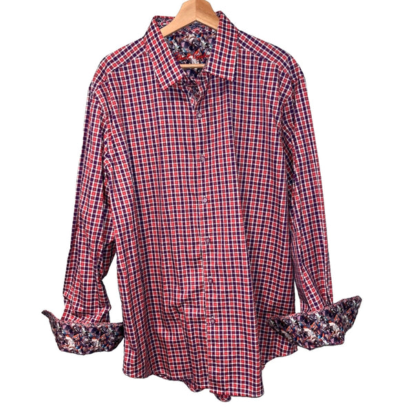 Robert Graham Textured Geometric Flip Cuff Shirt Mens 2XL Classic Fit EUC