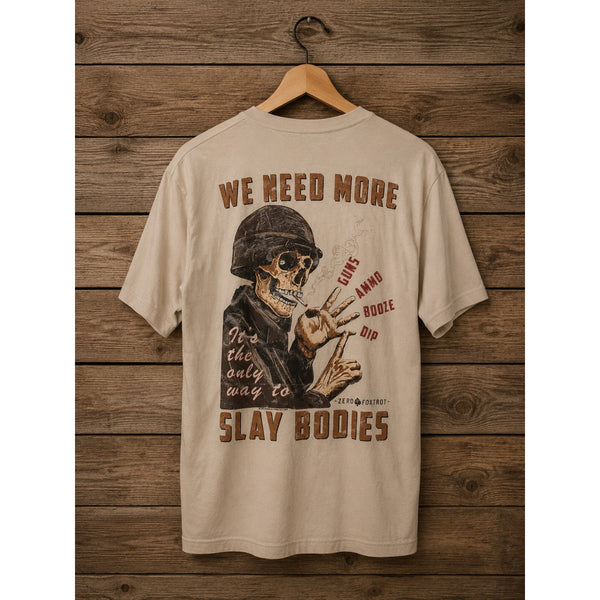 Zero Foxtrot Essentials Tee XL Need More Guns Ammo Booze Dip Graphic T-Shirt