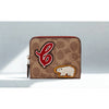 Coach C7205 Billfold Wallet Signature Canvas Tan Rust w/ Bear Patch EUC