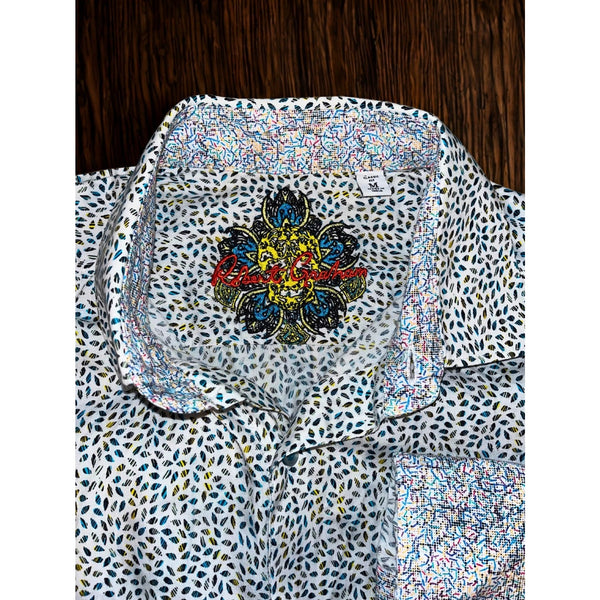 Robert Graham Shirt M Falling Leaves Flip Cuff Allover Print Cotton EUC