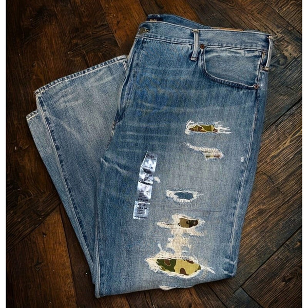 Polo Ralph Lauren Hampton Relaxed Straight Distressed Camo Jeans 44B x 30 NWT