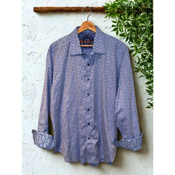 Robert Graham Paisley AOP Flip Cuff Shirt XL Blue Classic Fit Button Up EUC