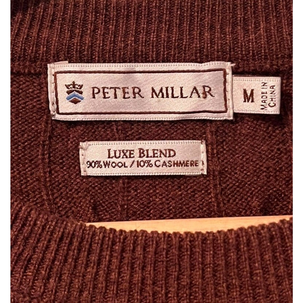 Peter Millar Brown Red Cable Knit Sweater M Luxe Blend Wool Cashmere Flaw