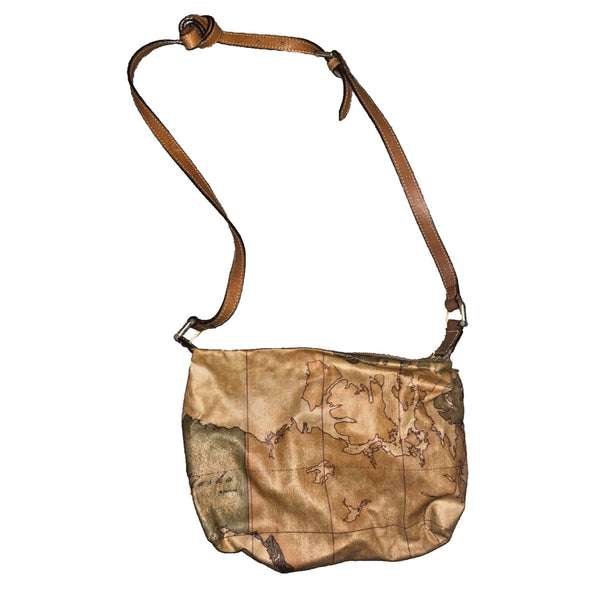 Alviero Martini 1 Classe Womens Shoulder Bag Brown Map Print Zipper Vintage