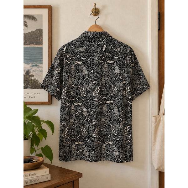 Wallace & Barnes Camp Collar Shirt XL Black Dobby Scribble Print J.Crew NWT