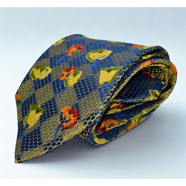 Ermenegildo Zegna 100% Silk Tie Floral Diamond Pattern Made in Italy