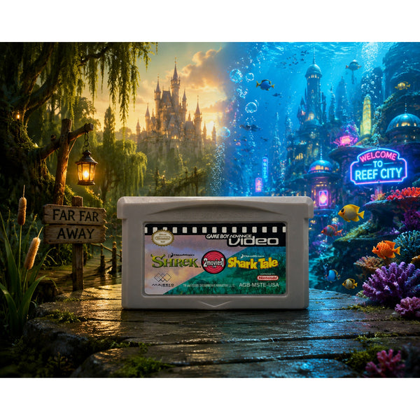 Shrek Shark Tale 2-in-1 Movie Nintendo Game Boy Advance Video GBA 2005 Tested