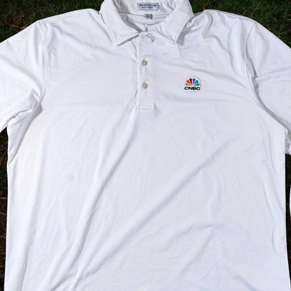 Peter Millar Summer Comfort CNBC Polo Shirt White Performance Golf Large NWOT