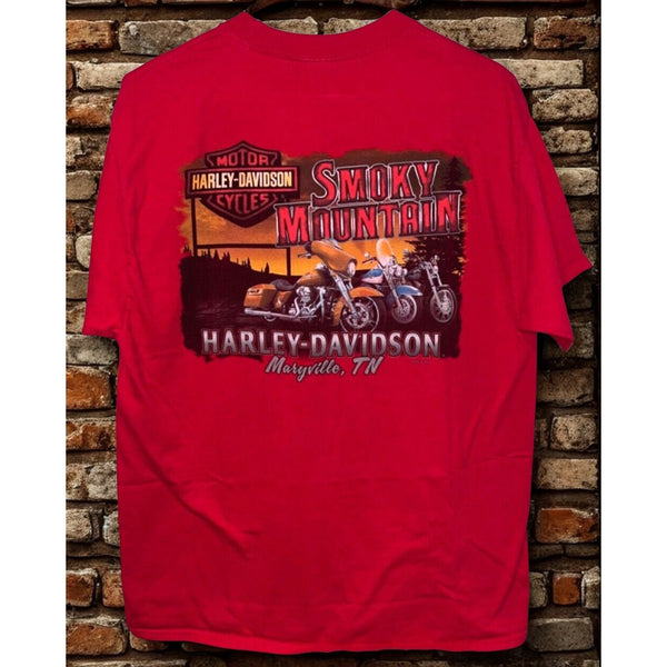 Harley-Davidson Smoky Mountains Maryville TN Biker T-Shirt Red Men's Large Rare