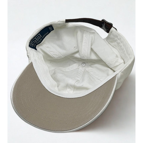 Polo Ralph Lauren White Leather Strap Dad Hat Vintage Blank Cap Rare Preppy