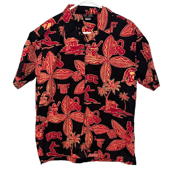 USC Team Trojans NCAA Luau Hawaiian Surfing Print Button Up Casual Shirt Sz. M