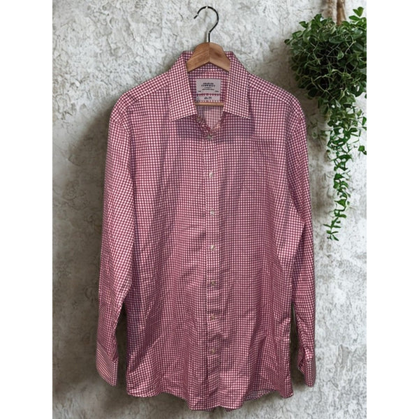 Charles Tyrwhitt Dress Shirt Non Iron Slim Fit Red Check Men's 17/35