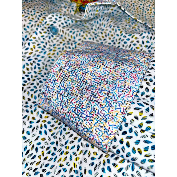 Robert Graham Shirt M Falling Leaves Flip Cuff Allover Print Cotton EUC