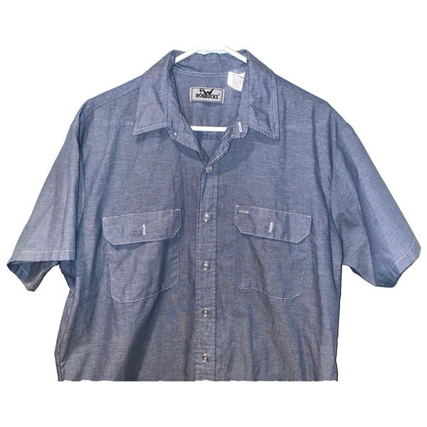 Sears Roebuck Shirt Men's XL Blue Shortsleeve Button-Down Chambray Front Pockets