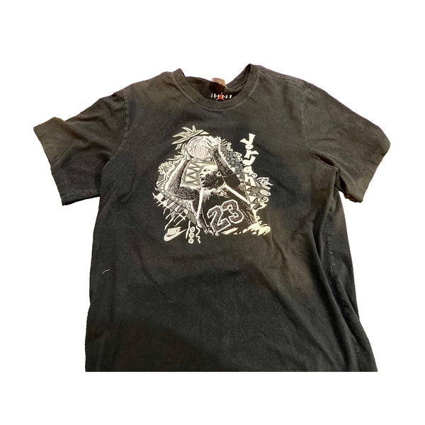 Air Jordan 23 Black/White Distressed Graphic T Shirt Mens Large