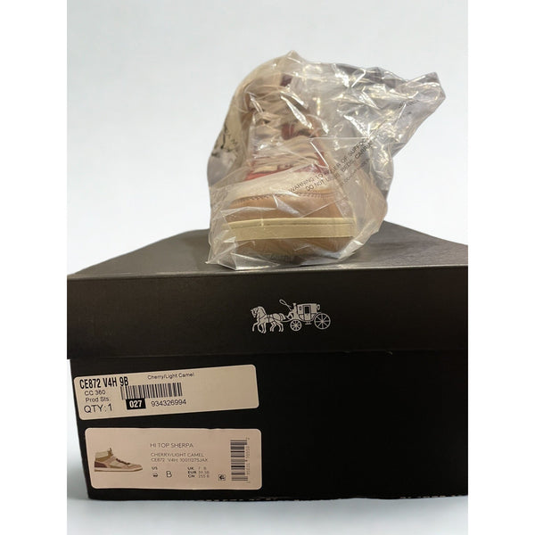 Coach CE872 Hi Top Sherpa Sneakers Cherry Light Camel Suede Women’s 10B NIB