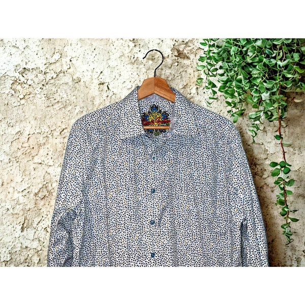 Robert Graham Shirt M Falling Leaves Flip Cuff Allover Print Cotton EUC
