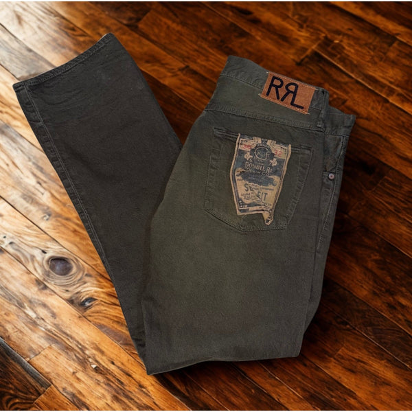 RRL Ralph Lauren Slim Fit Selvedge Denim Jeans Green 36x32 NWT RARE