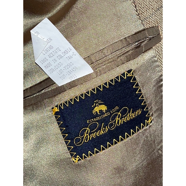 Brooks Brothers 43R Linen Herringbone Windowpane Blazer 2-Button Jacket EUC