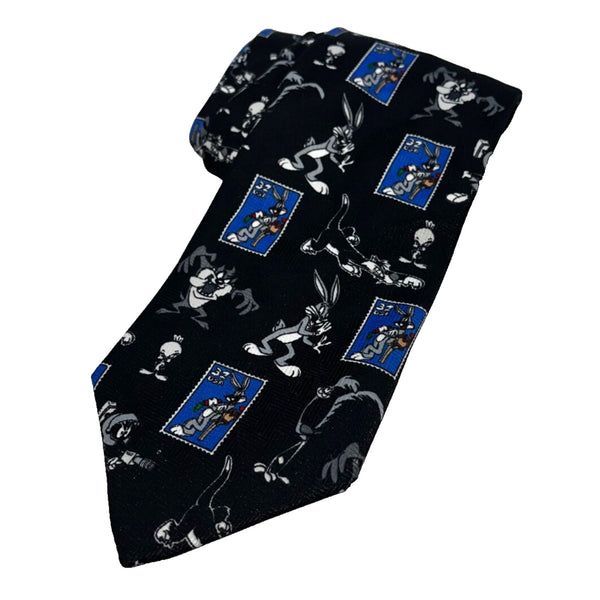 Looney Tunes USPS Stamp Collection Bugs Taz Tweety Marvin Novelty Tie 1997 Vtg