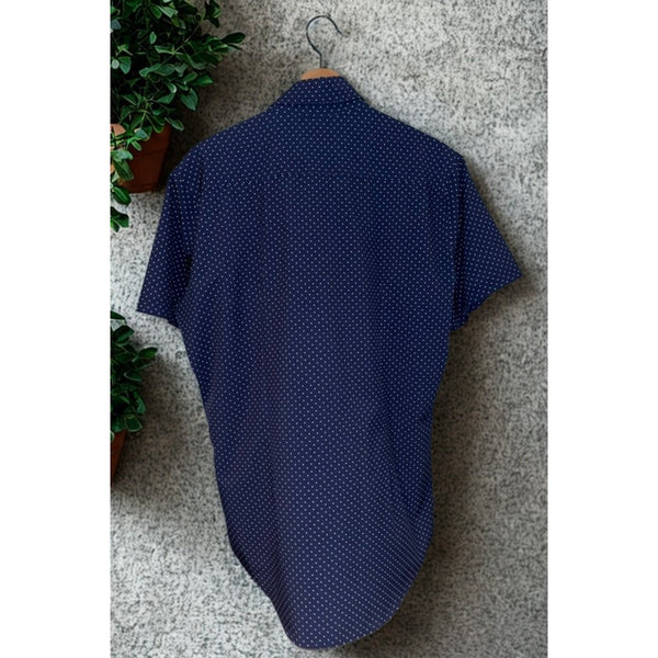 Mizzen+Main Leeward Short Sleeve Shirt Men’s M Trim Fit Blue Polka Dot Stretch