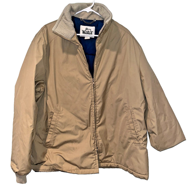 Woolrich Vintage Chore Jacket 2XL Tan Blue Nylon Lining Knit USA Made