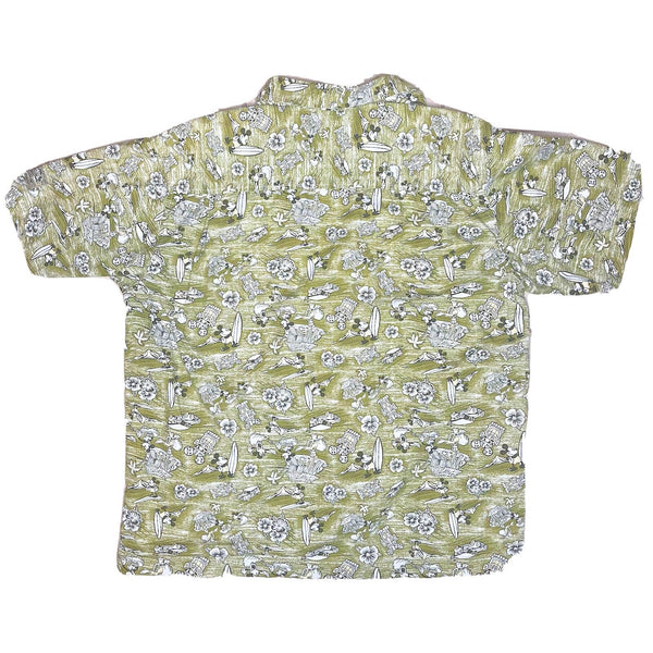 Walt Disney World Hawaiian Camp Shirt Mickey Donald Surfing Floral Tiki Mens L