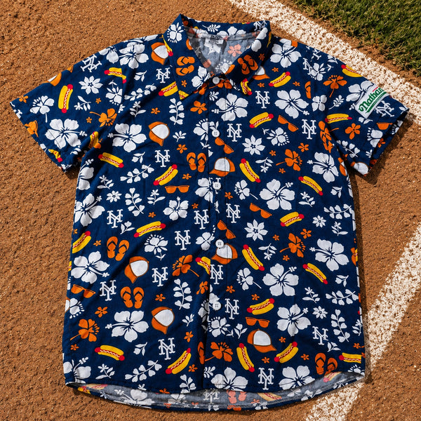 New York Mets Nathan's Hot Dog Hawaiian Shirt Sz. Large SGA BDA Sports Giveaway
