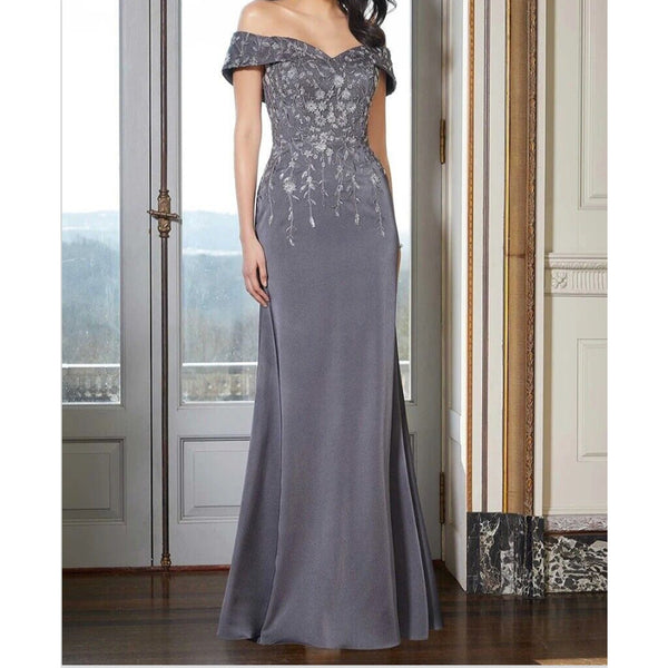 MGNY 72615 Embroidered Bodice Off The Shoulder Dress Navy Sz. 16 (Sample)