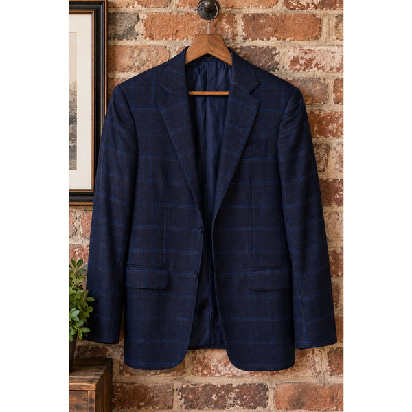 Ermenegildo Zegna Mila Blazer Men's 38R/48R Navy Blue Windowpane 100% Wool Italy