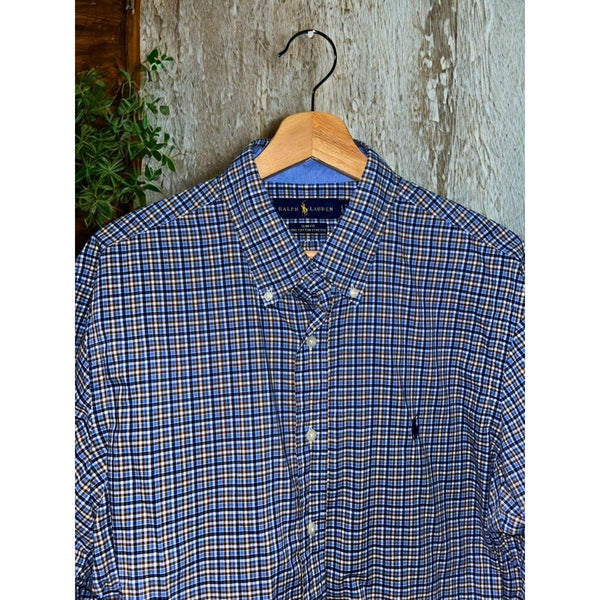 Polo Ralph Lauren Shirt L Slim Fit Check 100% Cotton Stretch Pony Logo