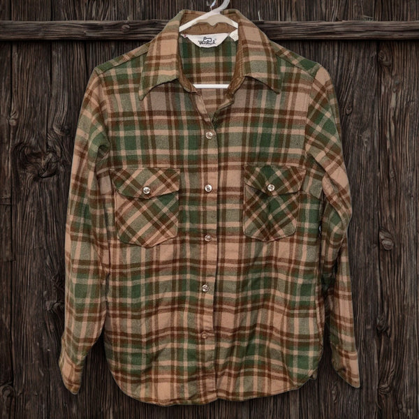 Woolrich Wool Jacket Work Shirt Womens Sz. 14 Plaid Long Sleeve Vintage