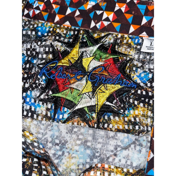 Robert Graham Shirt L Geometric All Over Print Flip Cuff NWOT Classic Fit