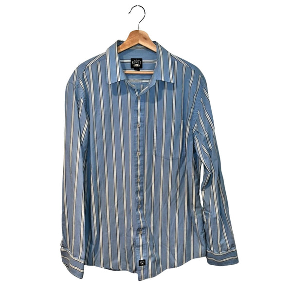 Roots Multi Colored Striped Button Up Shirt Mens Sz. XL Blue EUC