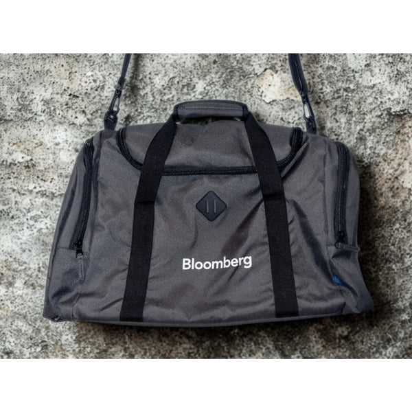 Bloomberg Duffle Gym Bag Black Gray Shoulder Travel Overnight NWOT
