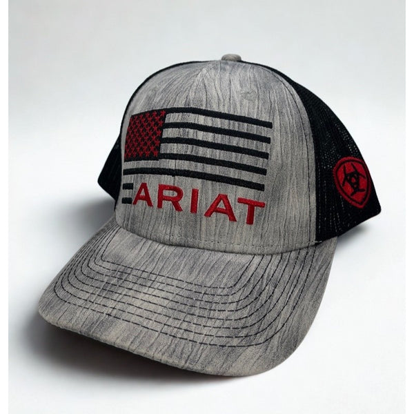 Ariat USA Flag Trucker Hat Heather Gray Black Mesh Snapback Cap A300014206