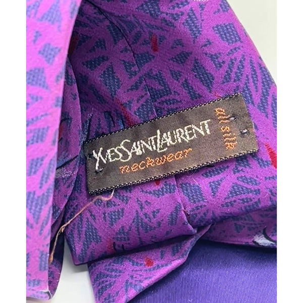 Yves Saint Laurent Vintage 80s Silk Tie Purple Geometric Handmade Italy Luxury