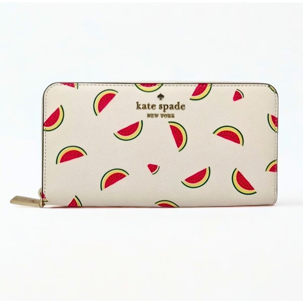 Kate Spade Staci Watermelon Party Continental Wallet Cream Multi KB551 Sz L NWOT