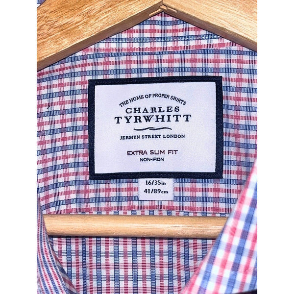 Charles Tyrwhitt Dress Shirt Non Iron Extra Slim Fit Check Men's 16/35